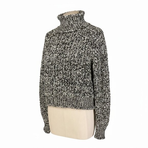 H&M Black White Marled Chunky Knit Turtleneck Sweater Size Medium - Picture 1 of 6